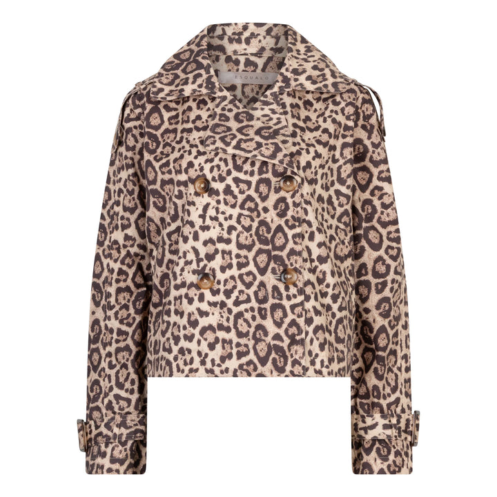 EsQualo Leopard Print Short Trench Coat
