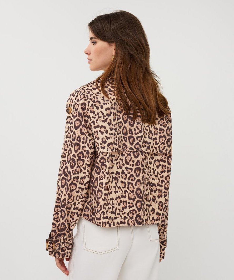 EsQualo Leopard Print Short Trench Coat