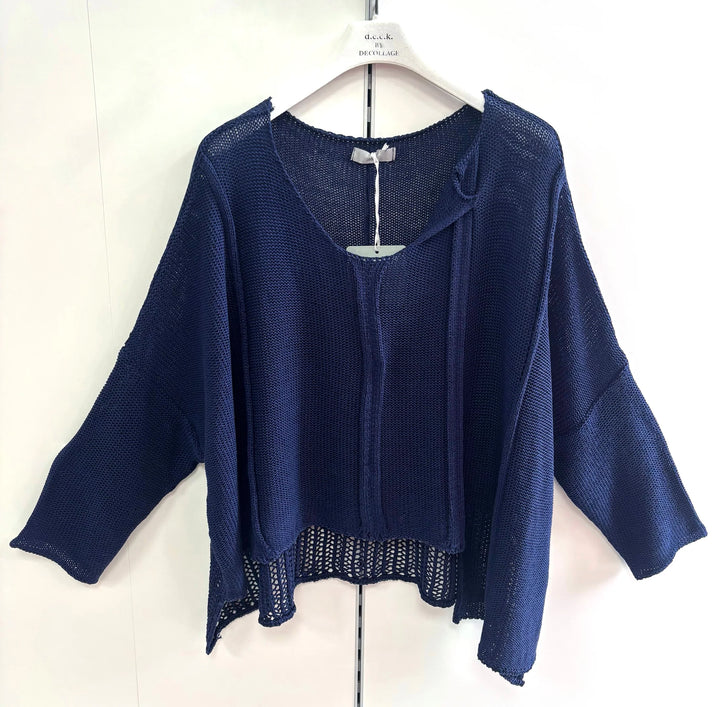 Decollage Navy Layered Knit Pullover