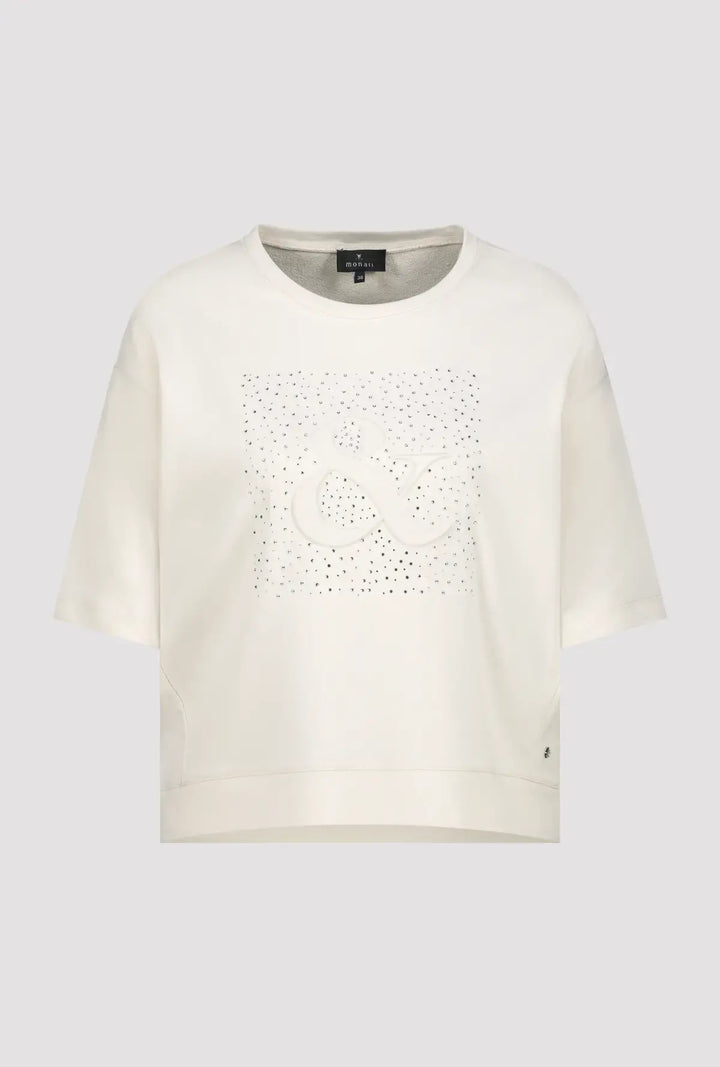 Monari Beige Rhinestone Short Sleeve Sweatshirt