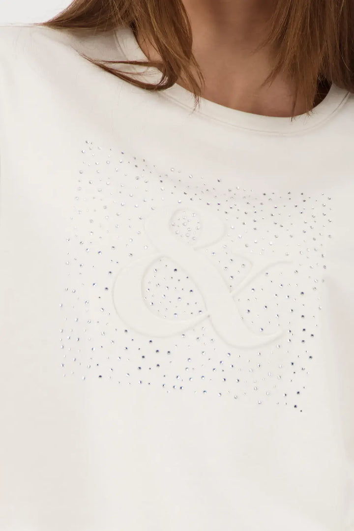 Monari Beige Rhinestone Short Sleeve Sweatshirt