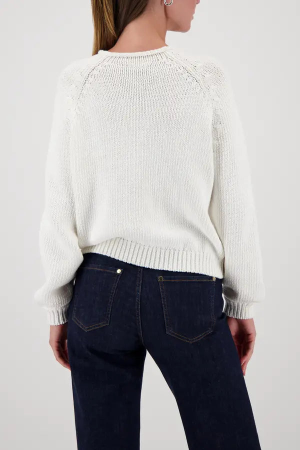 Monari Off White Knitted Sweater With Emblem