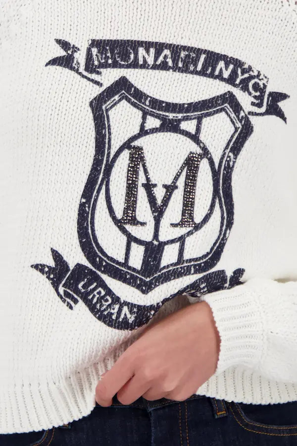 Monari Off White Knitted Sweater With Emblem