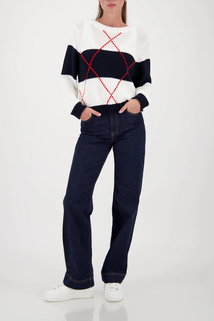 Monari Navy Block Striped Sweater & Inlay Pattern