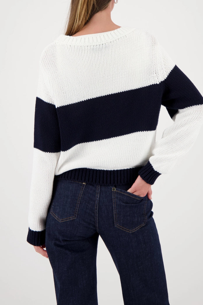 Monari Navy Block Striped Sweater & Inlay Pattern