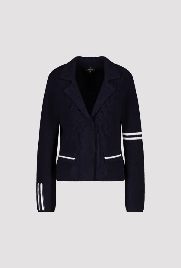 Monari Navy Knitted Blazer With Stripe Details