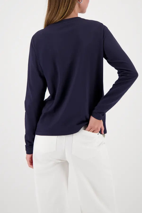 Monari Navy Long-Sleeve Top With "5th Ave" Print