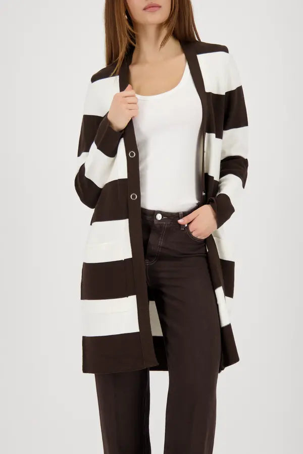 Monari Brown Block Striped Cardigan