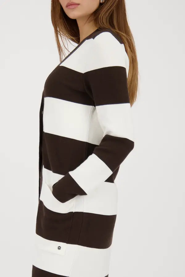 Monari Brown Block Striped Cardigan
