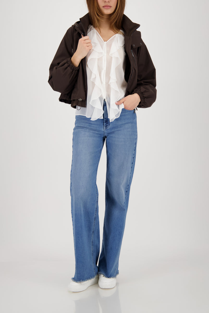 Monari White Georgette Ruffle Blouse