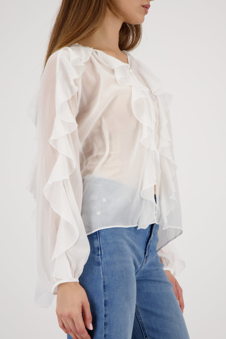 Monari White Georgette Ruffle Blouse