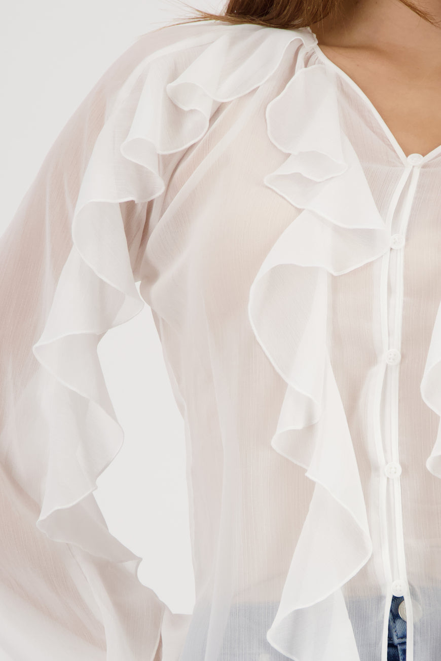 Monari White Georgette Ruffle Blouse
