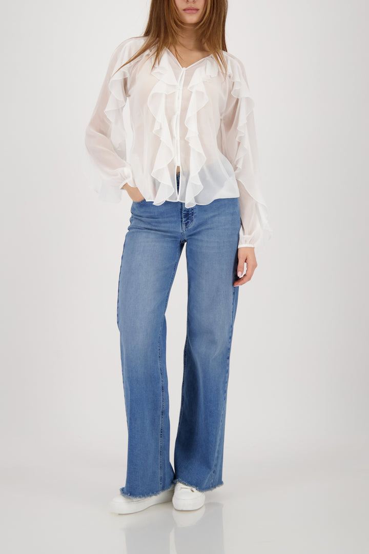 Monari White Georgette Ruffle Blouse
