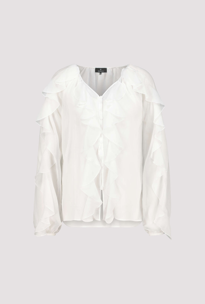 Monari White Georgette Ruffle Blouse