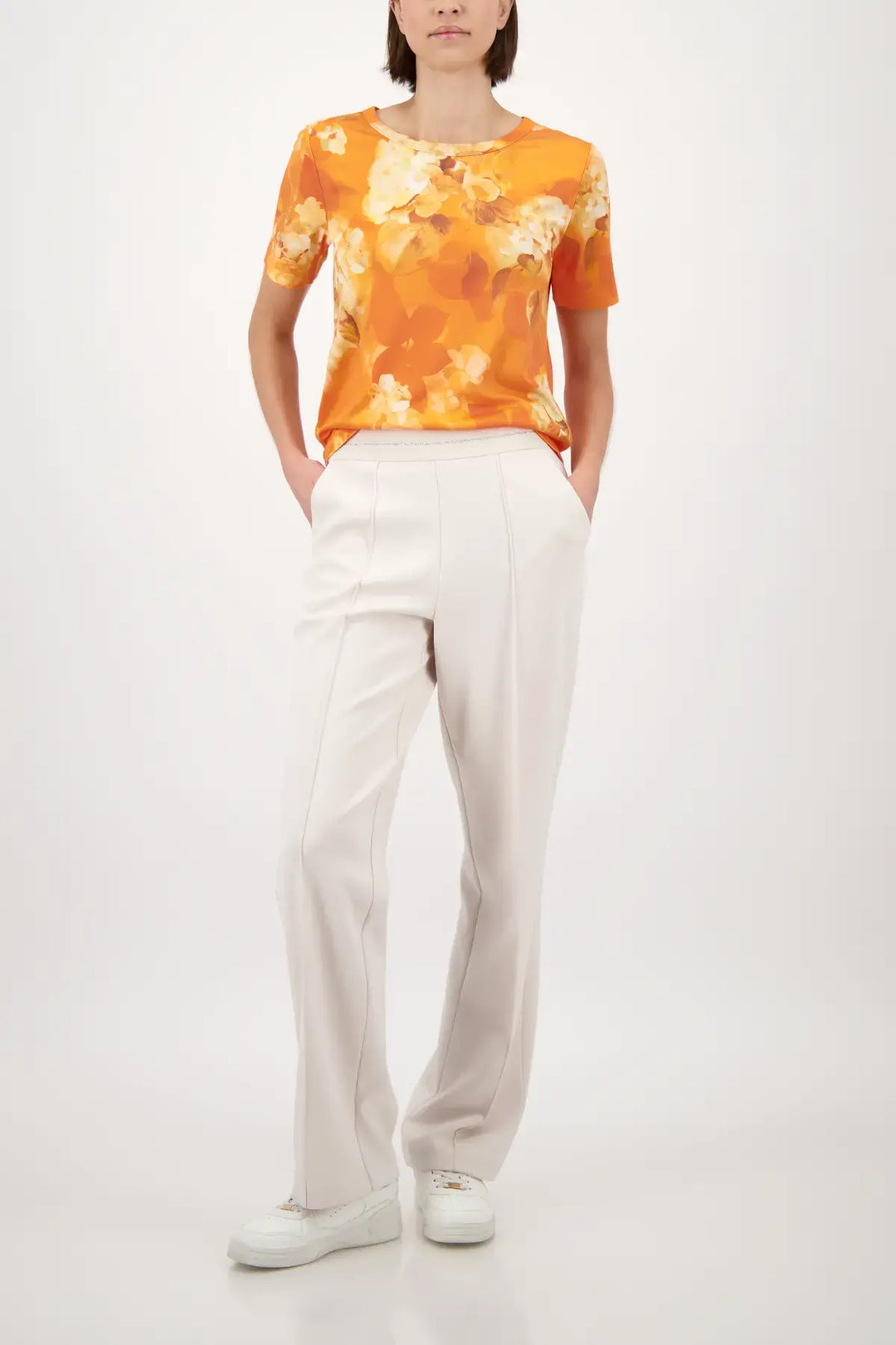 Monari Beige Straight Leg Jogger Trousers