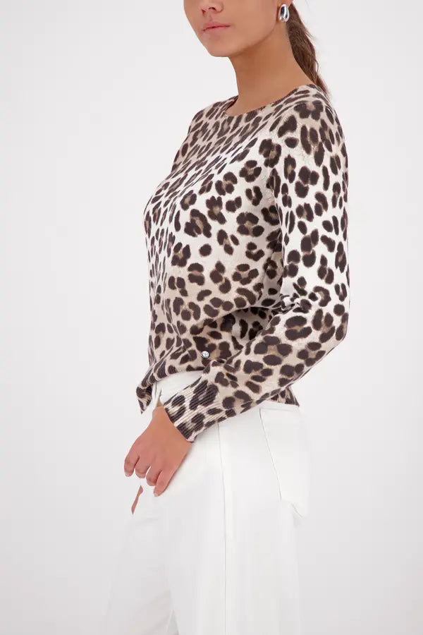 Monari Brown Leopard Print Knitted Sweater