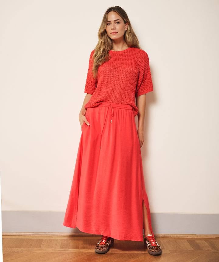 EsQualo Red Long Elastic Waist Skirt