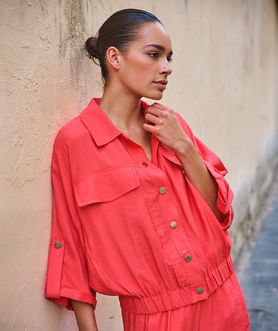 EsQualo Red Short Sleeve & Gold Button Detail Jacket