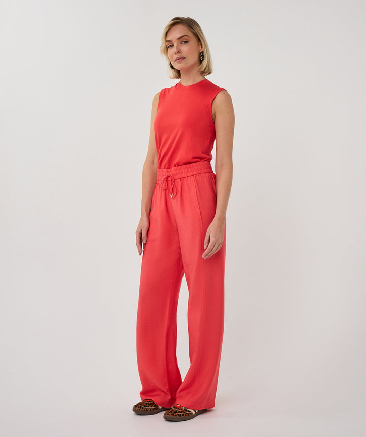 EsQualo Red Wide Leg Elastic Waist Trousers