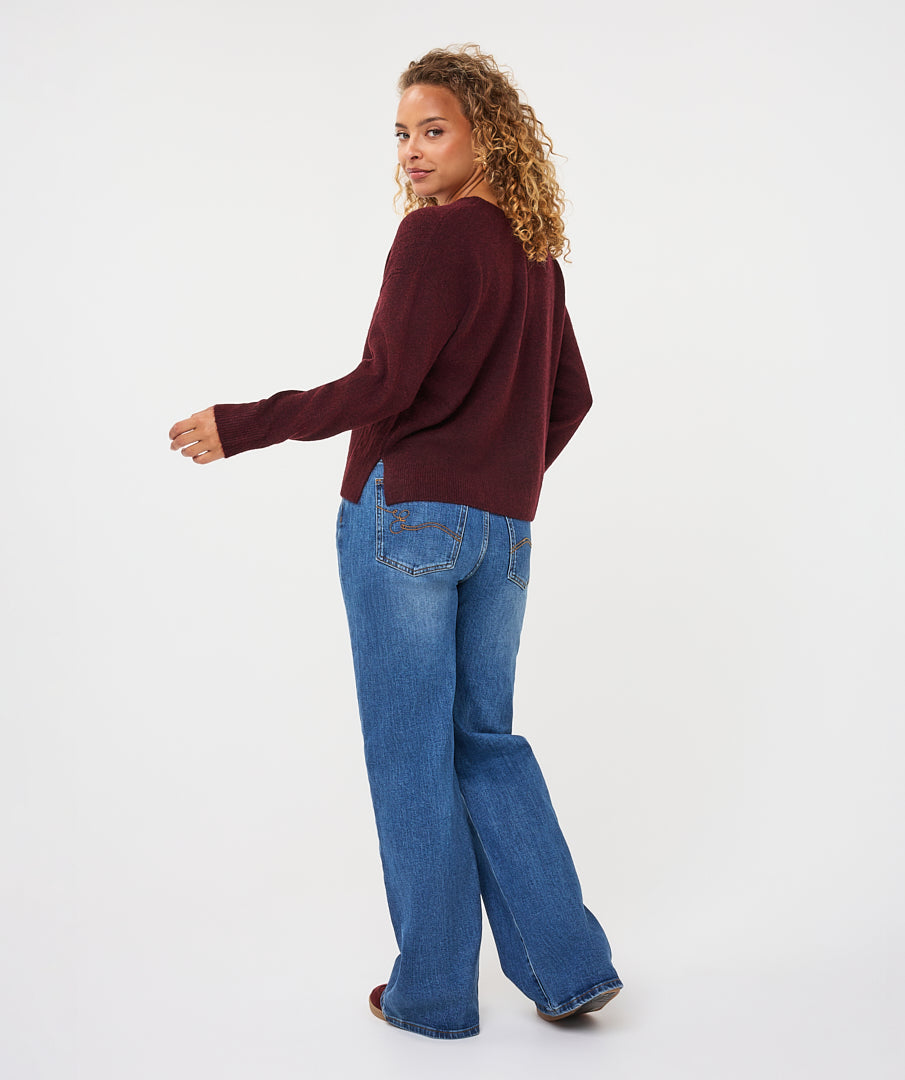 EsQualo Cable Knit V-Neck, Merlot