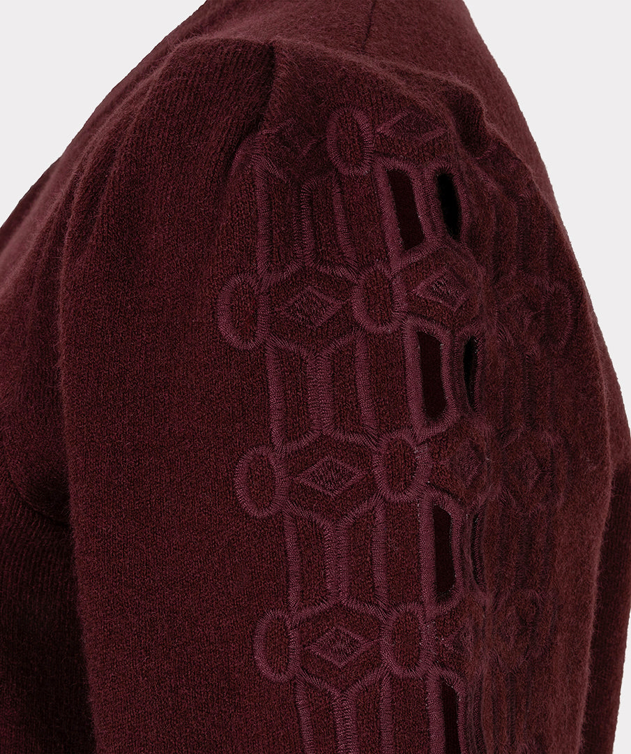 EsQualo Knit Embroidery Short Jumper, Merlot
