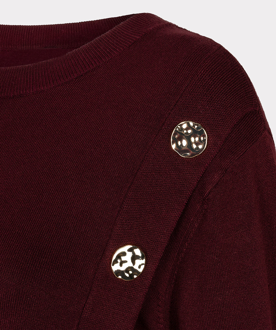 EsQualo Button Detail Basic Knit, Merlot