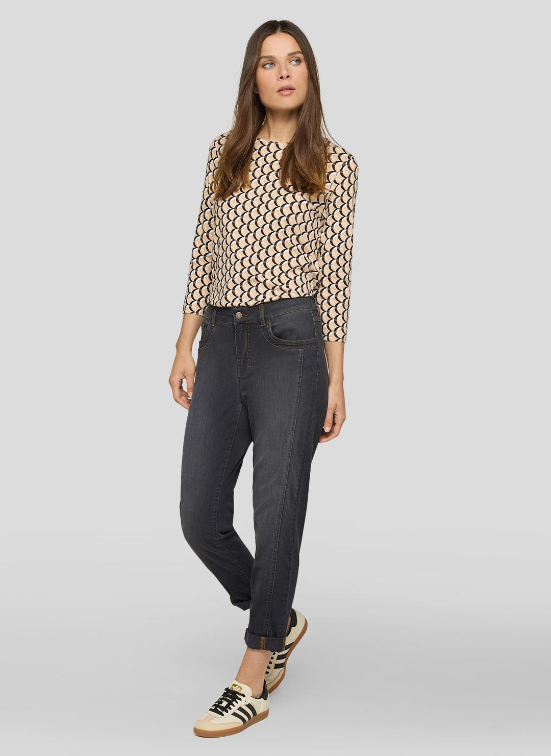 Rabe Brown Long-Sleeved Graphic Pattern Top