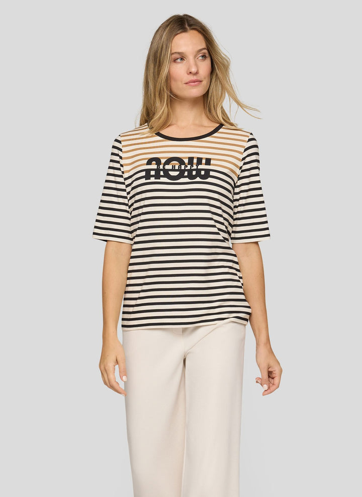 Rabe Striped 'Be Happy Now' Print Top