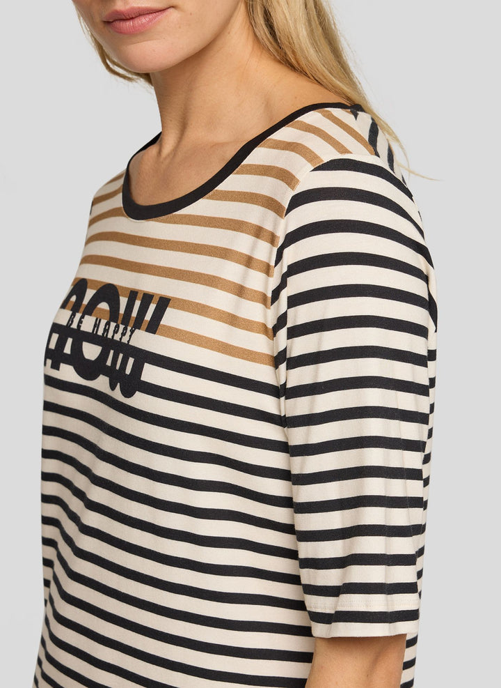 Rabe Striped 'Be Happy Now' Print Top