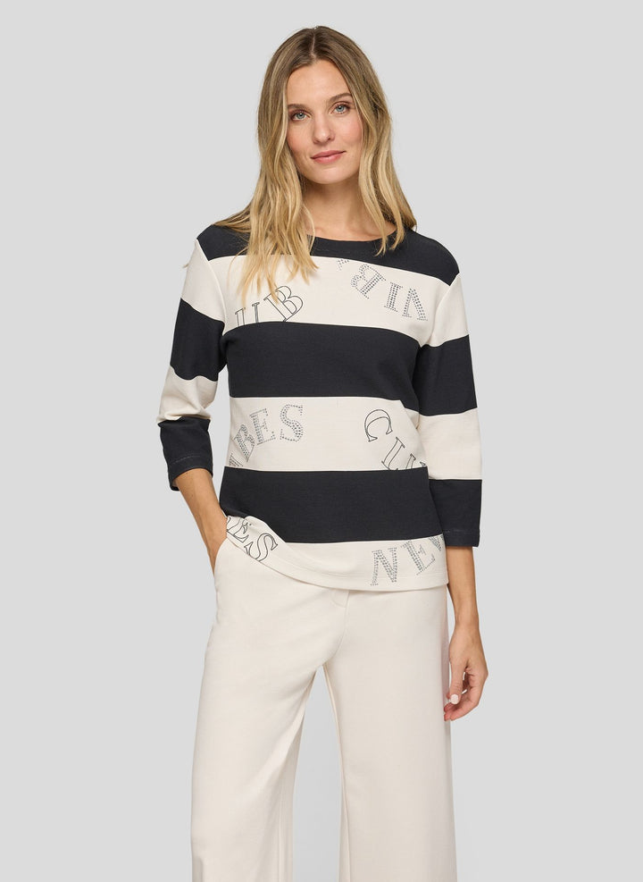 Rabe Beige Striped Round Neck Sweater