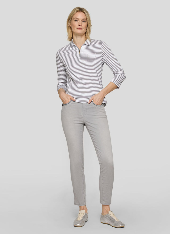 Rabe Grey Striped Polo Zipped Sweatshirt