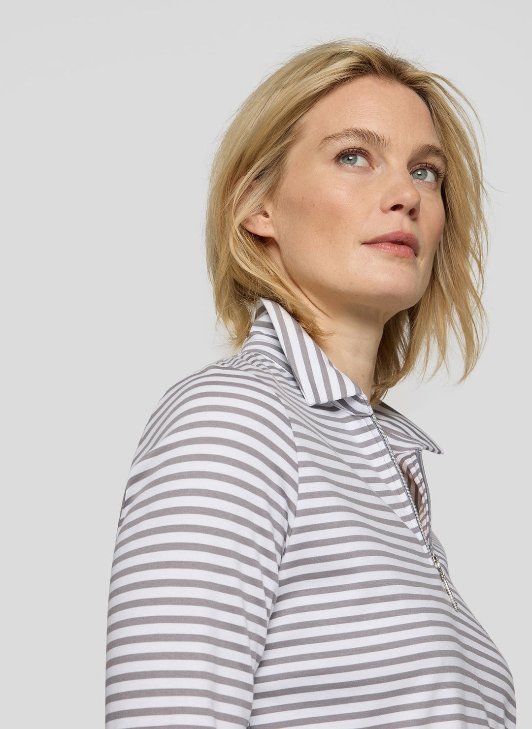 Rabe Grey Striped Polo Zipped Sweatshirt