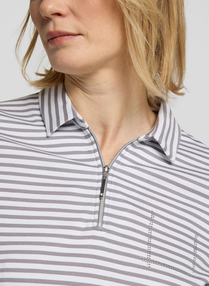 Rabe Grey Striped Polo Zipped Sweatshirt