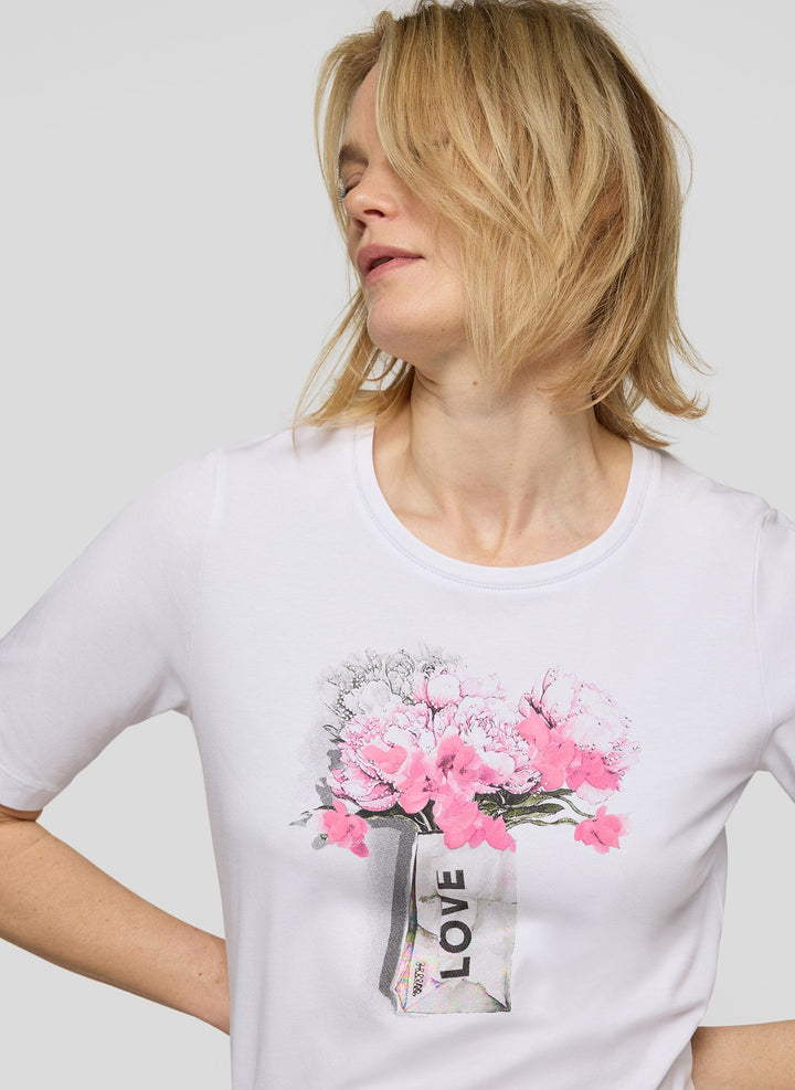 Rabe White Floral Rhinestone Print Top