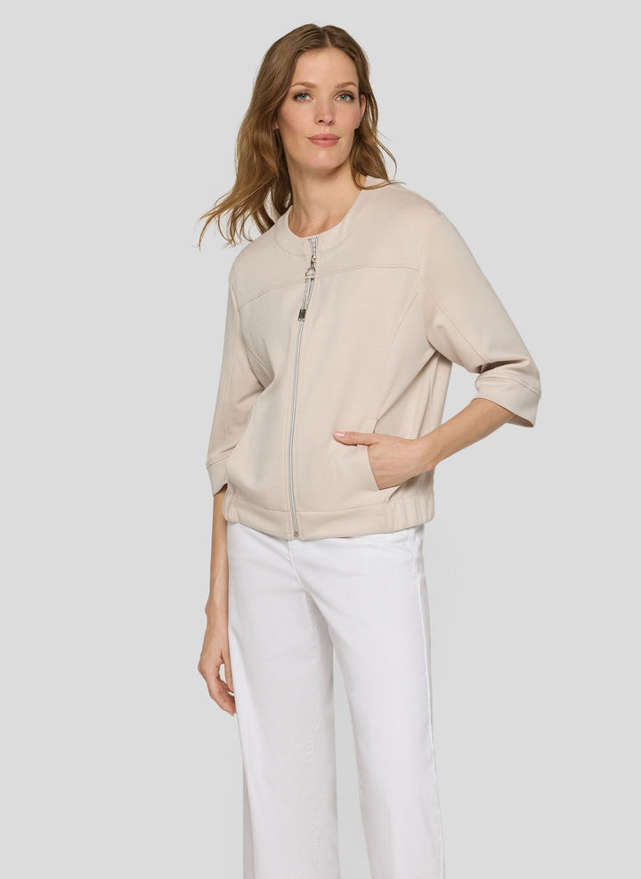 Rabe Beige Zipped 3/4 Sleeve Sweat Jacket
