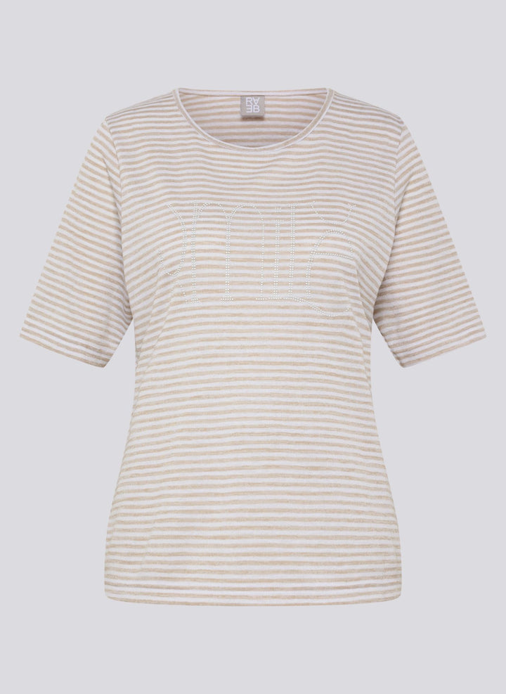 Rabe Beige Striped Rhinestone Top