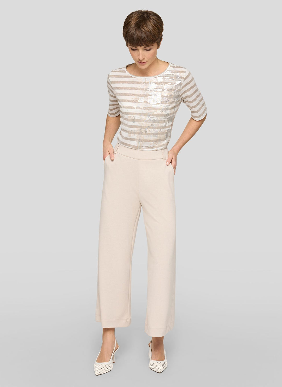 Rabe Beige Striped 3/4 Sleeve Shirt