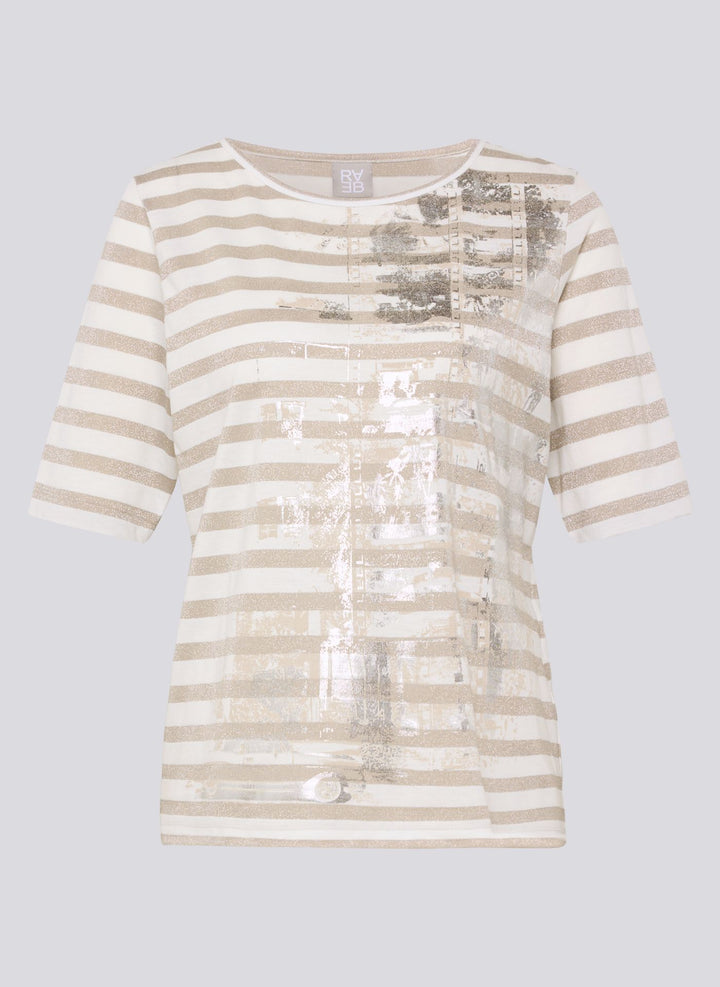 Rabe Beige Striped 3/4 Sleeve Shirt