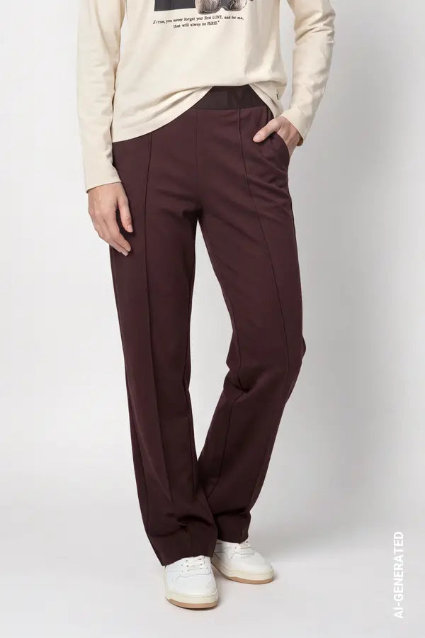 Monari Trousers with Elastic Lettering Band, Black Coffee