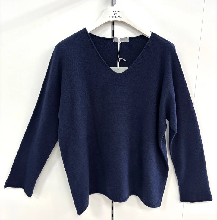 Decollage Navy V-Neck Boyfriend Knit