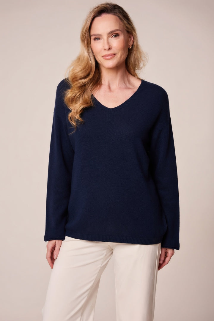 Decollage Navy V-Neck Boyfriend Knit