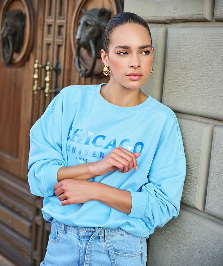 EsQualo Blue 'Chicago' Printed Sweater