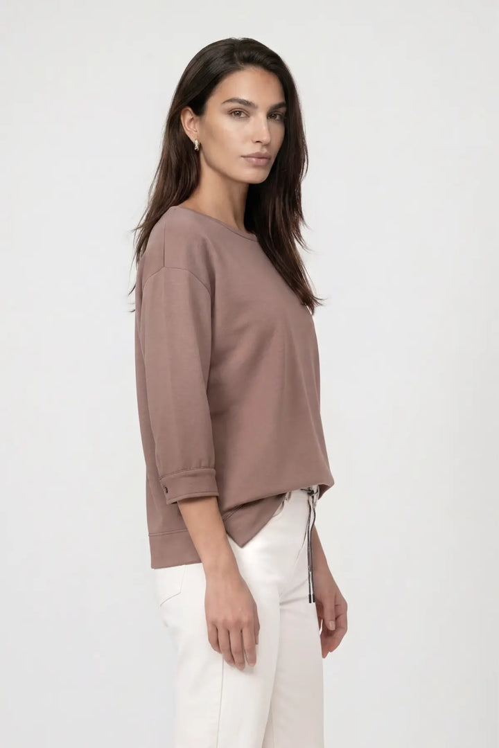 Monari Taupe Sweatshirt with Decorative Button