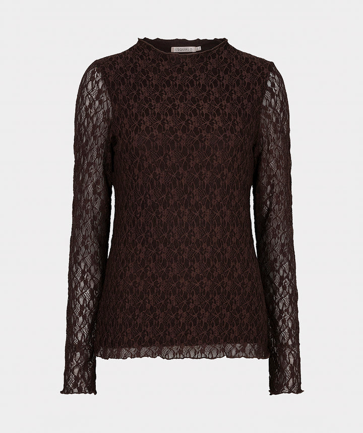 EsQualo Long Sleeve Lace Top, Cacao