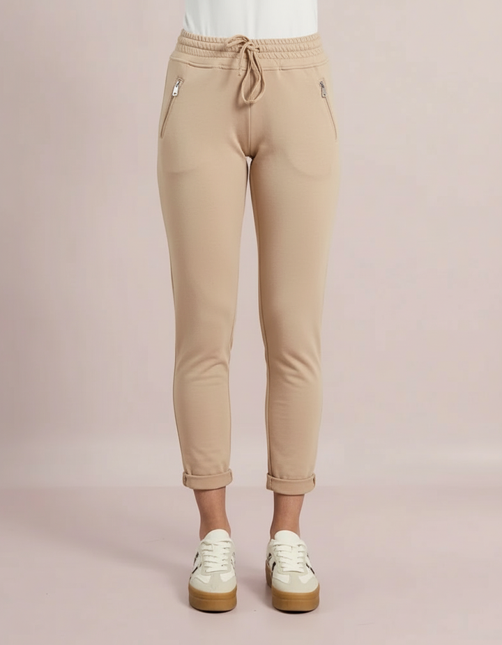 Decollage Beige Zip Pocket Joggers
