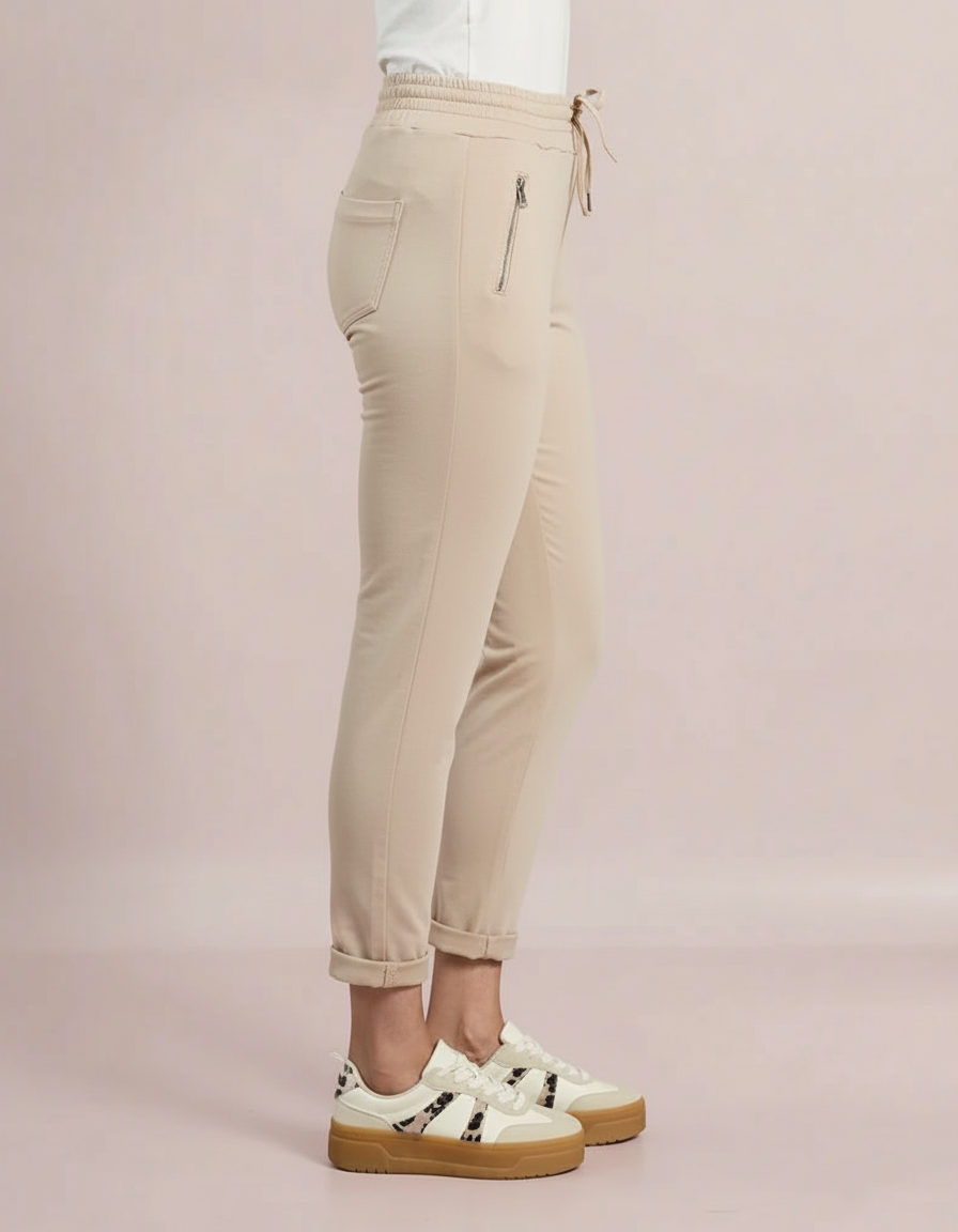 Decollage Beige Zip Pocket Joggers