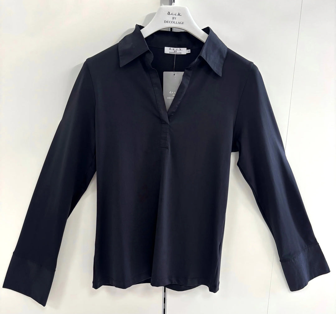 Decollage Black Stretch Collar & Cuff Shirt