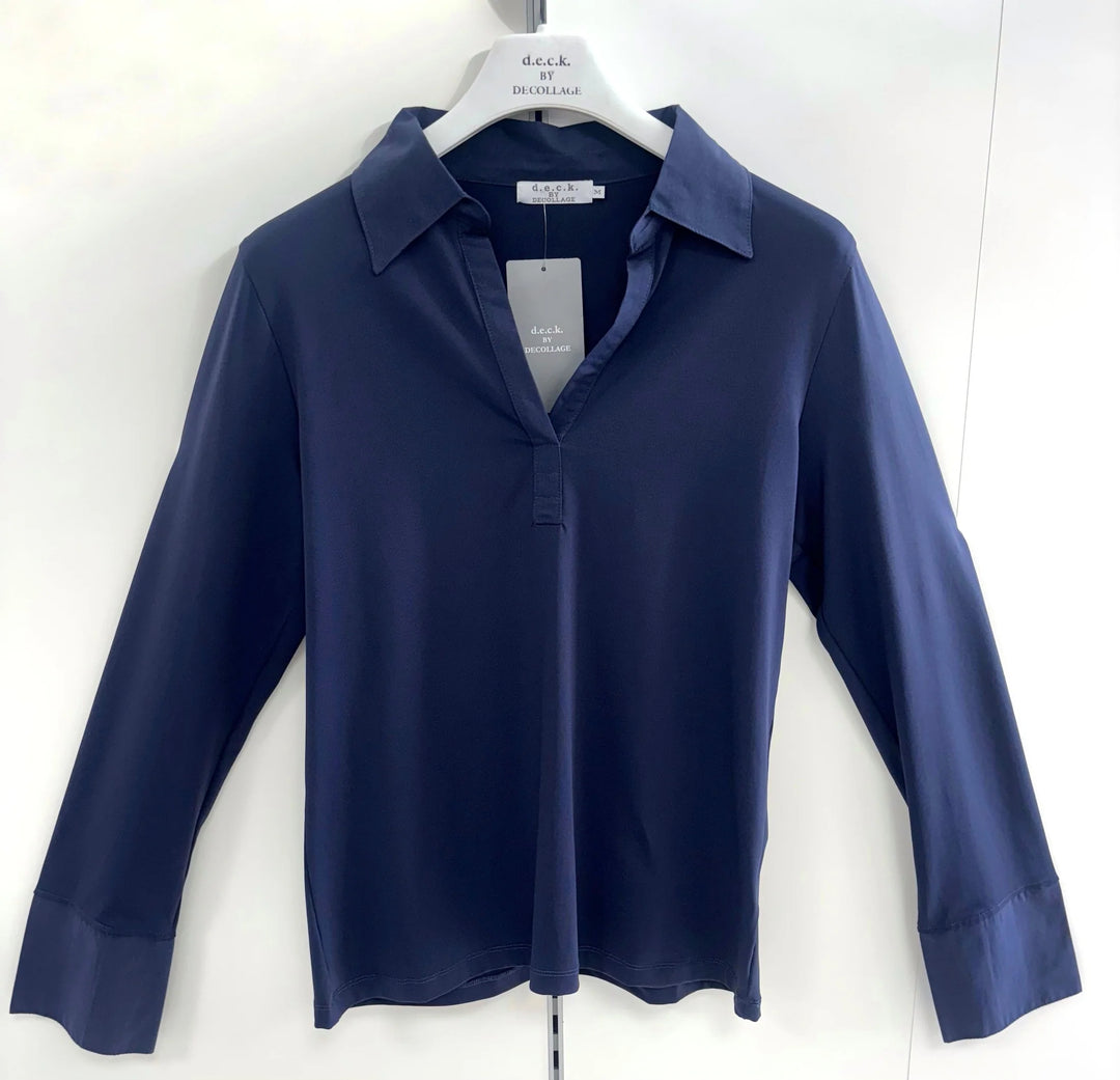 Decollage Navy Stretch Collar & Cuff Shirt