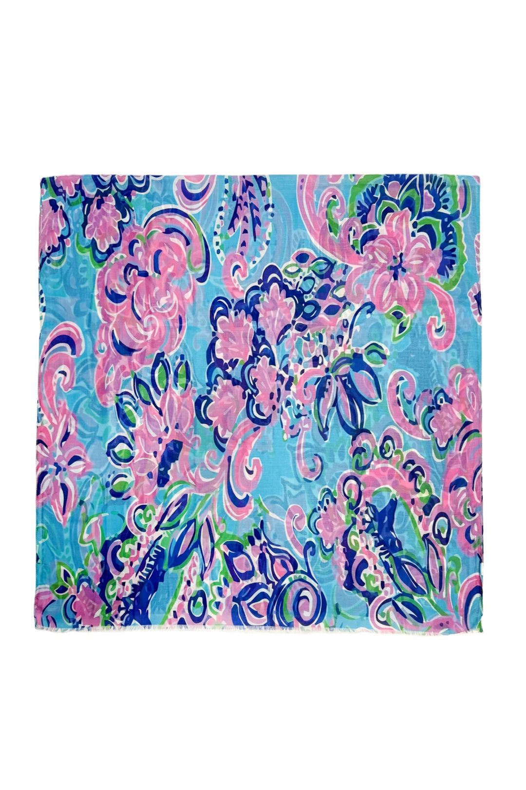 Blue Large Festival Paisley Print Frayed Scarf