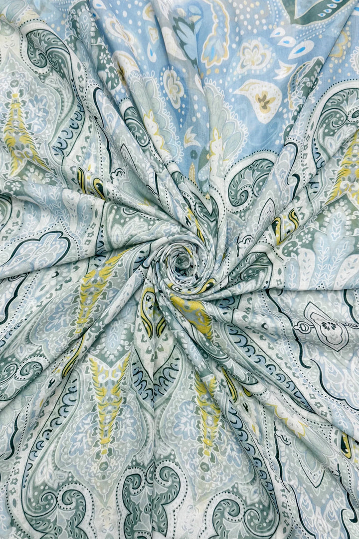 Sage Green Playful Bohemian Paisley Print Frayed Scarf